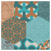 Patchwork Hexagons Peacock en koper Stof (Close Up)