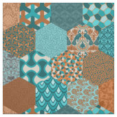Patchwork Hexagons Peacock en koper Stof (Swatch)