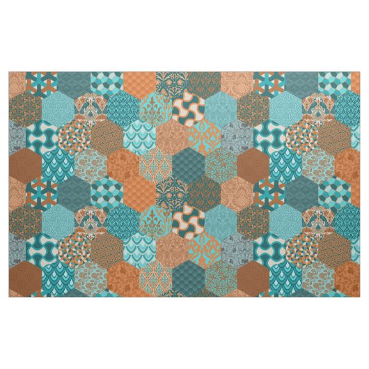 Patchwork Hexagons Peacock en koper Stof (Fat Quarter)