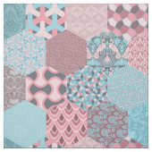 Patchwork Hexagons Pink en Turquoise Stof (Swatch)