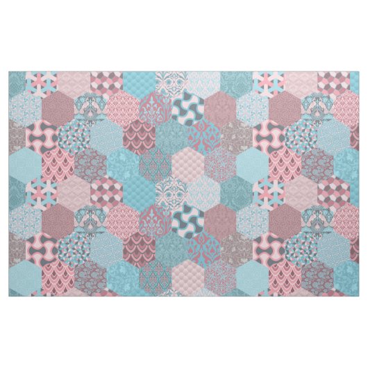 Patchwork Hexagons Pink en Turquoise Stof (Fat Quarter)