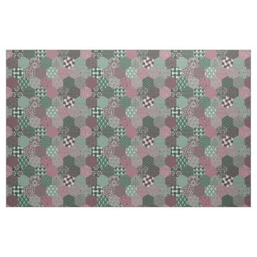 Patchwork Hexagons Raspberry en Pine Stof (Yard (91,4 cm))