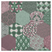 Patchwork Hexagons Raspberry en Pine Stof (Swatch)