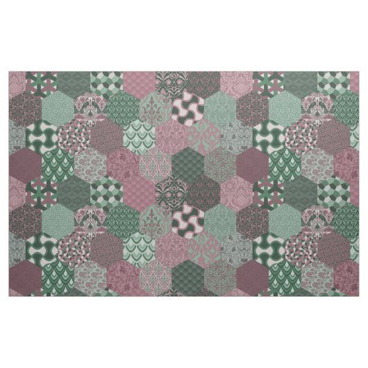 Patchwork Hexagons Raspberry en Pine Stof (Fat Quarter)