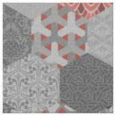 Patchwork Hexagons Red en Grey Stof (Close Up)