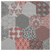 Patchwork Hexagons Red en Grey Stof (Swatch)