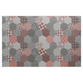 Patchwork Hexagons Red en Grey Stof