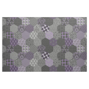 Patchwork Hexagons Violet en grijs Stof