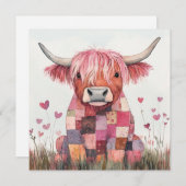 Patchwork Highland Koe Valentijn Feestdagenkaart (Voorkant / Achterkant)