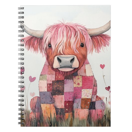 Patchwork Highland Koe Valentijn Notitieboek (Voorkant)