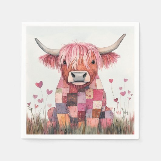 Patchwork Highland Koe Valentijn Servet (Voorkant)