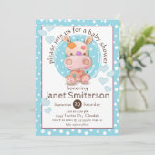Patchwork Hippo Baby shower, blauw Kaart (Staand voorkant)