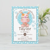 Patchwork Hippo Child's Blue Birthday Kaart (Staand voorkant)