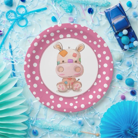 Patchwork Hippo Child's Pink Birthday Papieren Bordje (Feest)