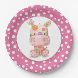 Patchwork Hippo Child's Pink Birthday Papieren Bordje