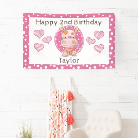 Patchwork Hippo Child's Pink Birthday Spandoek (Insitu)