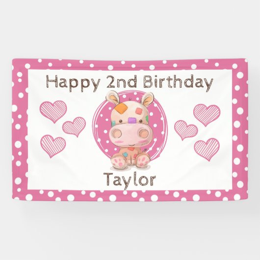 Patchwork Hippo Child's Pink Birthday Spandoek (Horizontaal)