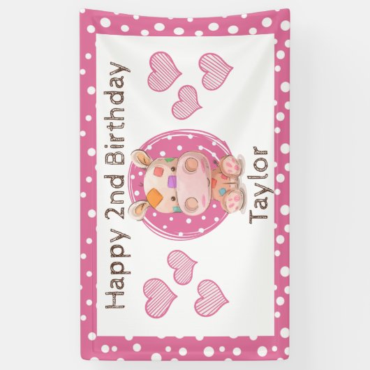 Patchwork Hippo Child's Pink Birthday Spandoek (Verticaal)