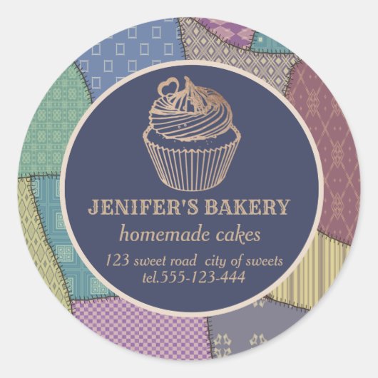 Patchwork Homemade cupcakes en snoepjes Ronde Sticker (Voorkant)