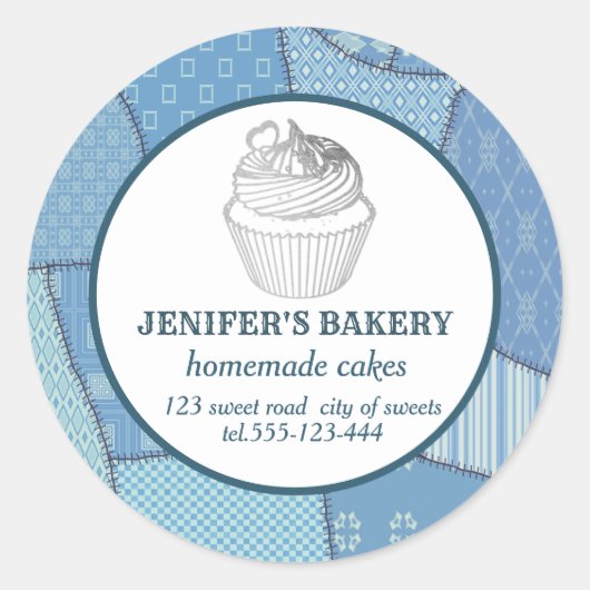 Patchwork Homemade cupcakes en snoepjes Ronde Sticker (Voorkant)