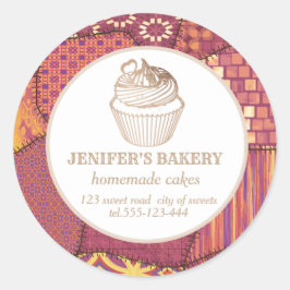 Patchwork Homemade cupcakes en snoepjes Ronde Sticker