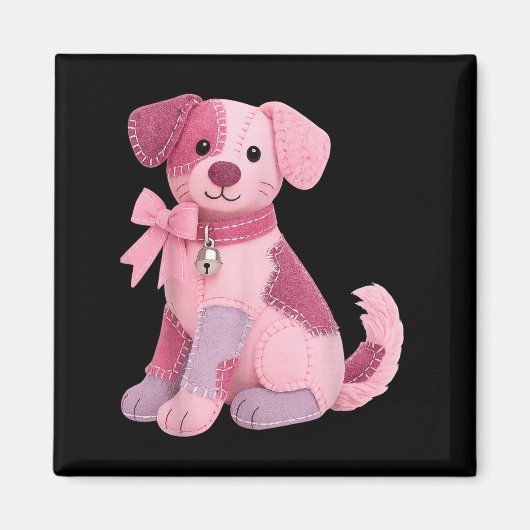 Patchwork Hond Roze Lint Borstkanker Bewustzijn Magneet (Voorkant)