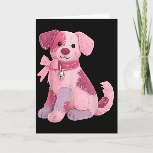 Patchwork-hond Roze Lint Borstkankerbewustzijn Kaart (Voorkant)