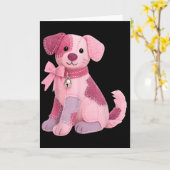 Patchwork-hond Roze Lint Borstkankerbewustzijn Kaart (Gele Bloem)