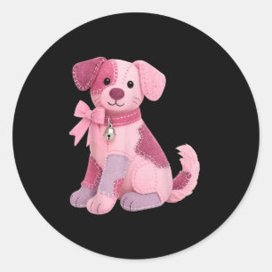 Patchwork-hond Roze Lint Borstkankerbewustzijn  Ronde Sticker