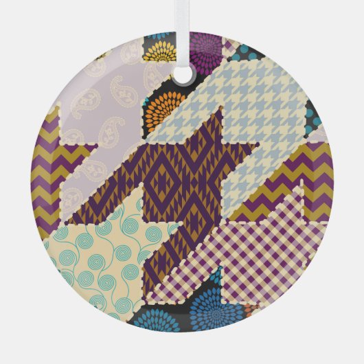 Patchwork Hounds-tooth: naadloze achtergrond Glas Ornament (Voorkant)