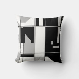 Patchwork in Black White Grey Geometric Abstract Kussen