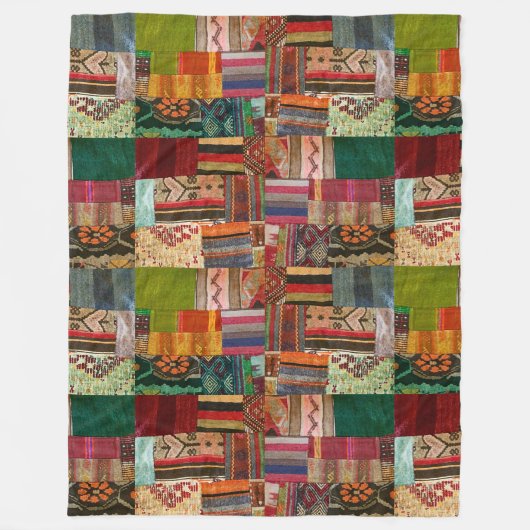 Patchwork in Red and Green Kilim Design Fleece Deken (Voorkant)