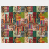 Patchwork in Red and Green Kilim Design Fleece Deken (Voorkant (Horizontaal))