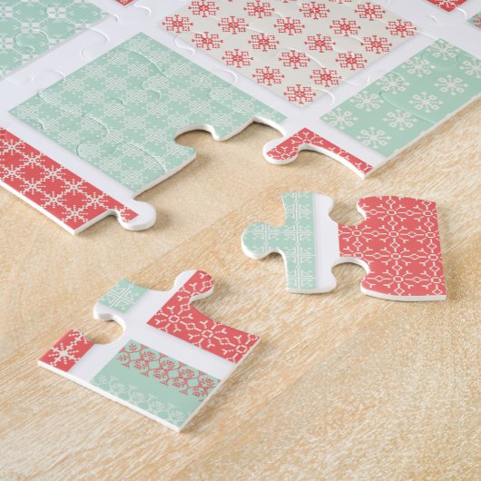 Patchwork Jingle Bells Red Green Pastel Kerstmis Legpuzzel (Zijkant)