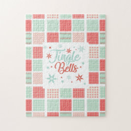 Patchwork Jingle Bells Red Green Pastel Kerstmis Legpuzzel