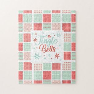 Patchwork Jingle Bells Red Green Pastel Kerstmis Legpuzzel