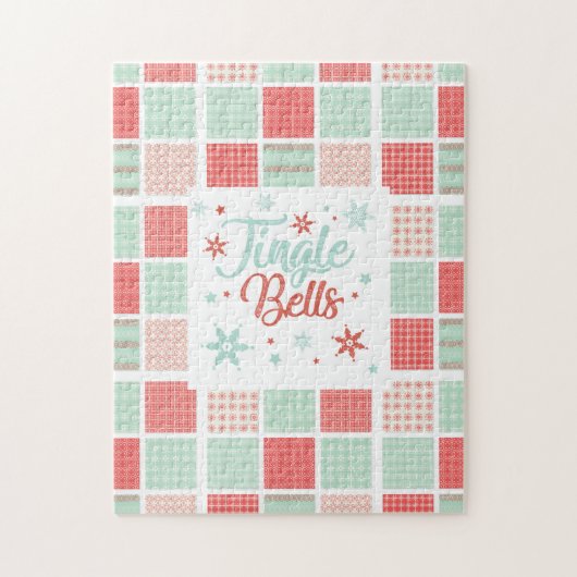 Patchwork Jingle Bells Red Green Pastel Kerstmis Legpuzzel (Verticaal)