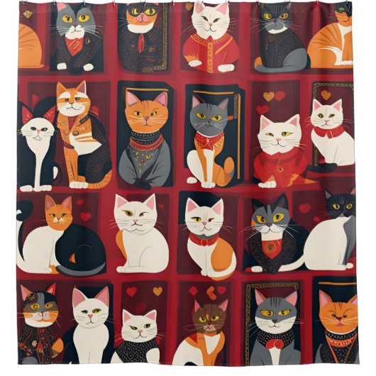 patchwork katten AI kunst douchegordijn (Voorkant)