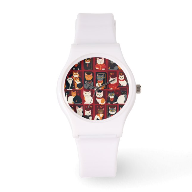 patchwork katten AI kunst horloge (Voorkant)