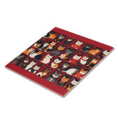 patchwork katten AI kunst keramische tegel Tegeltje (Zijkant)