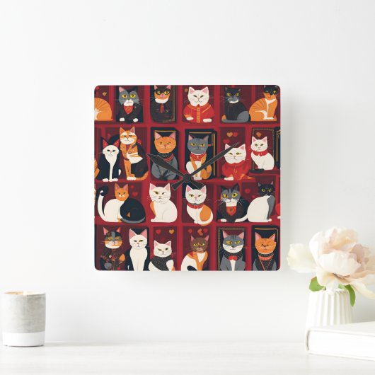 patchwork katten AI kunst muur klok (Huis)