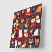 patchwork katten AI kunst muur klok (Hoek)