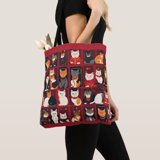 patchwork katten AI kunst tote tas (Dichtbij)