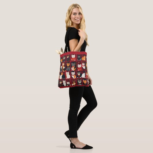 patchwork katten AI kunst tote tas (Op model)