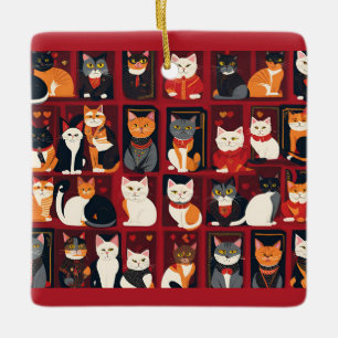 patchwork katten keramische AI kunst ornament