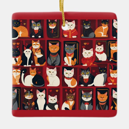 patchwork katten keramische AI kunst ornament (Voorkant)