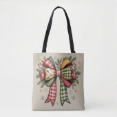 Patchwork Kerst Bow Gezellige Rustieke Vakantie Tote Bag (Voorkant)