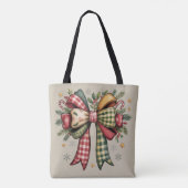 Patchwork Kerst Bow Gezellige Rustieke Vakantie Tote Bag (Achterkant)