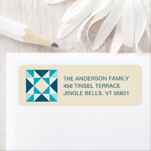 Patchwork Kerst Kleuren van Blauw Retouradres Etiket