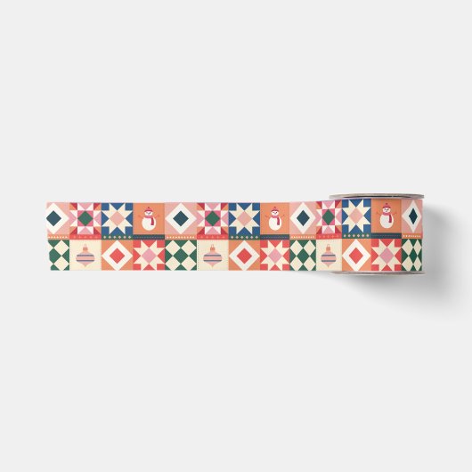 Patchwork Kerst Multi Kleur Satijnen Lint (Voorkant)